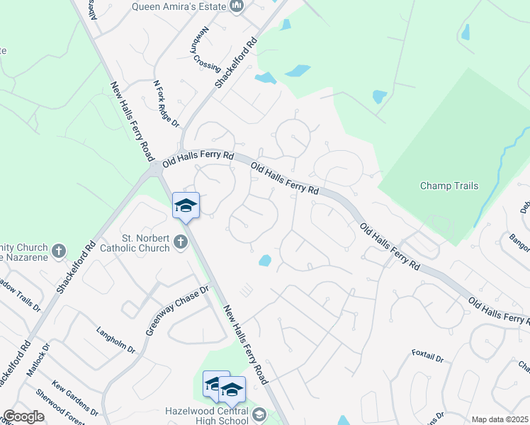 map of restaurants, bars, coffee shops, grocery stores, and more near 1120 Sea Biscuit Court in Florissant