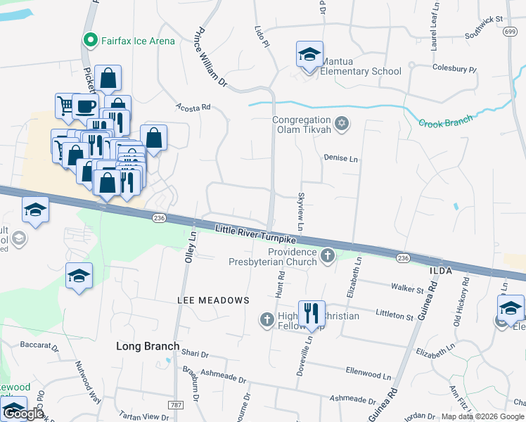 map of restaurants, bars, coffee shops, grocery stores, and more near 9202 Briary Lane in Fairfax
