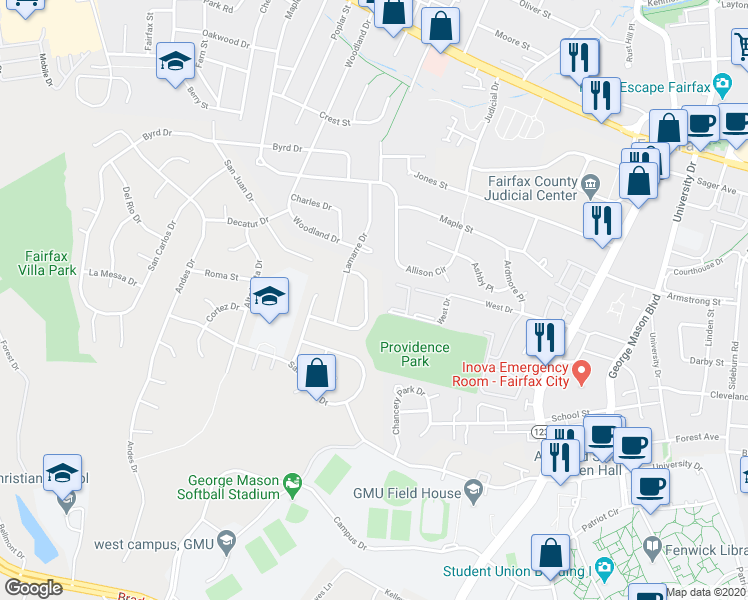 map of restaurants, bars, coffee shops, grocery stores, and more near 10815 Verde Vista Dr in Fairfax