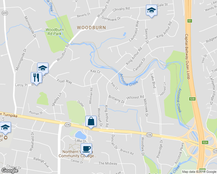 map of restaurants, bars, coffee shops, grocery stores, and more near 3817 King Arthur Road in Annandale