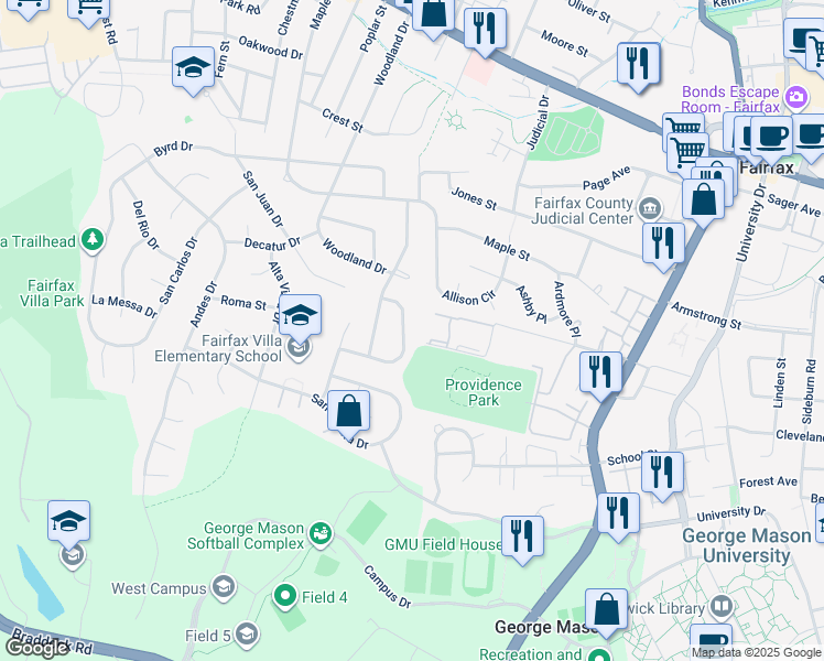 map of restaurants, bars, coffee shops, grocery stores, and more near 10815 Verde Vista Dr in Fairfax