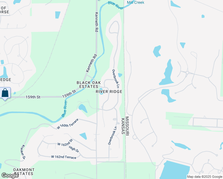 map of restaurants, bars, coffee shops, grocery stores, and more near 15809 Meadow Lane in Overland Park