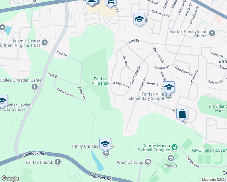 map of restaurants, bars, coffee shops, grocery stores, and more near 11153 Byrd Drive in Fairfax