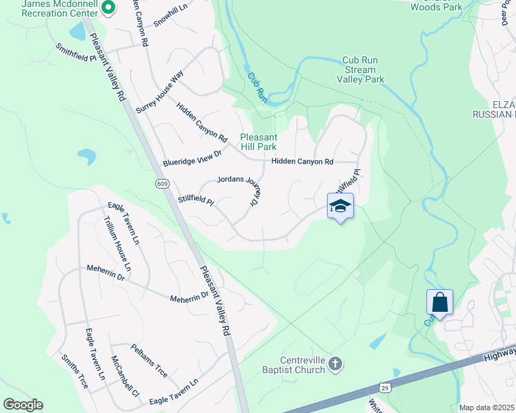 map of restaurants, bars, coffee shops, grocery stores, and more near 15310 Jordans Journey Drive in Centreville
