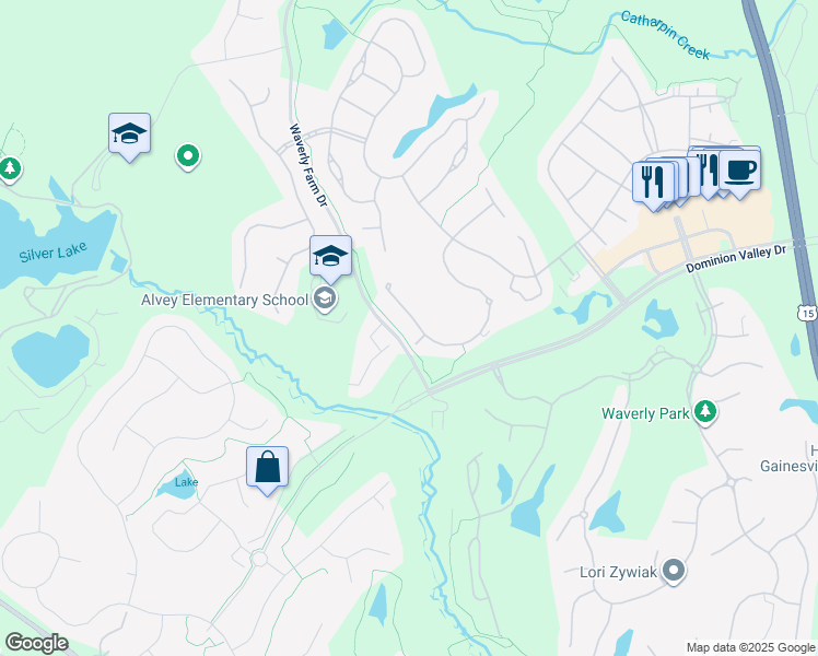 map of restaurants, bars, coffee shops, grocery stores, and more near 5441 Trevino Drive in Haymarket