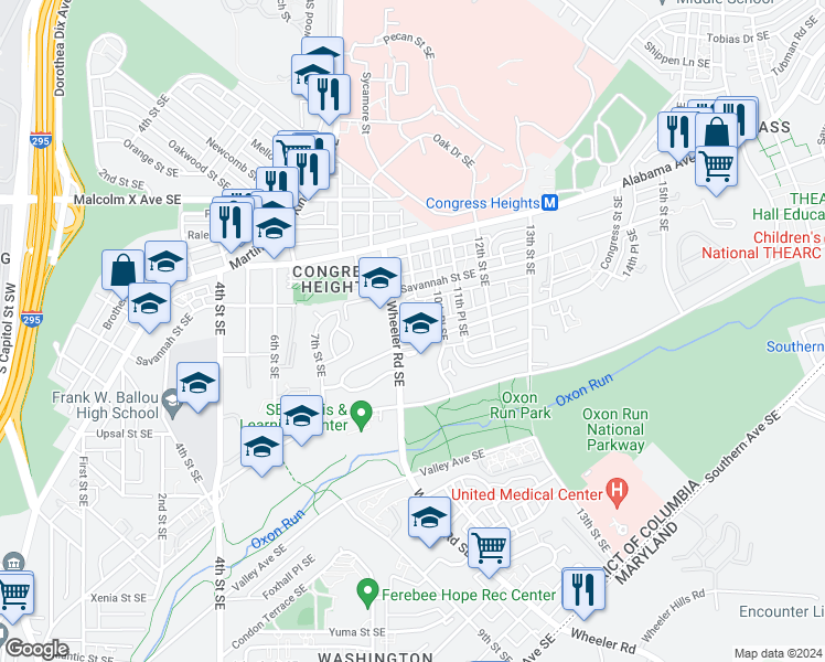 map of restaurants, bars, coffee shops, grocery stores, and more near 101 Independence Avenue Southeast in Washington