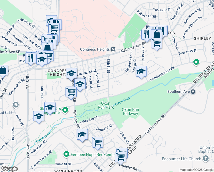 map of restaurants, bars, coffee shops, grocery stores, and more near 1226 Trenton Place Southeast in Washington