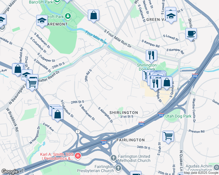 map of restaurants, bars, coffee shops, grocery stores, and more near 2931A South Woodstock Street in Arlington