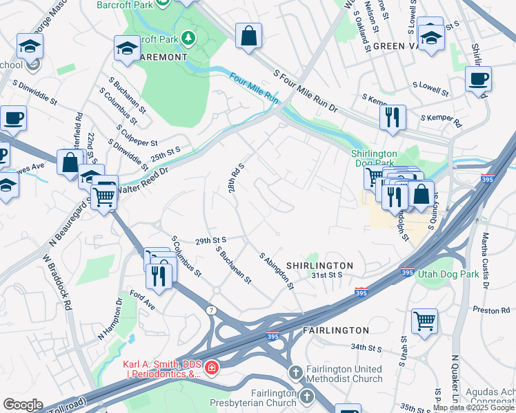 map of restaurants, bars, coffee shops, grocery stores, and more near 2809A South Woodrow Street in Arlington