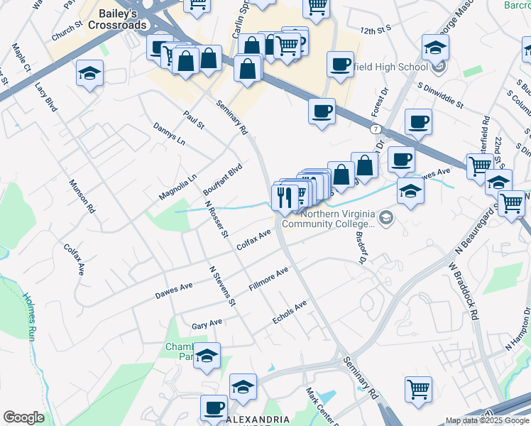 map of restaurants, bars, coffee shops, grocery stores, and more near 5415 Calhoun Avenue in Alexandria