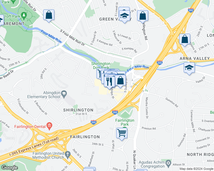 map of restaurants, bars, coffee shops, grocery stores, and more near 4235 Campbell Avenue in Arlington