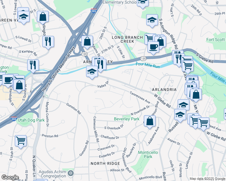 map of restaurants, bars, coffee shops, grocery stores, and more near 803 Manor Road in Alexandria