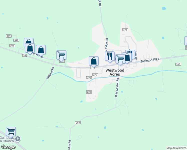 map of restaurants, bars, coffee shops, grocery stores, and more near 70 Jay Drive in Gallipolis