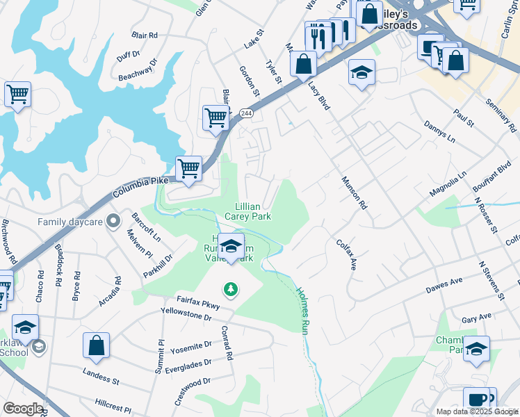 map of restaurants, bars, coffee shops, grocery stores, and more near 3848B Steppes Court in Falls Church