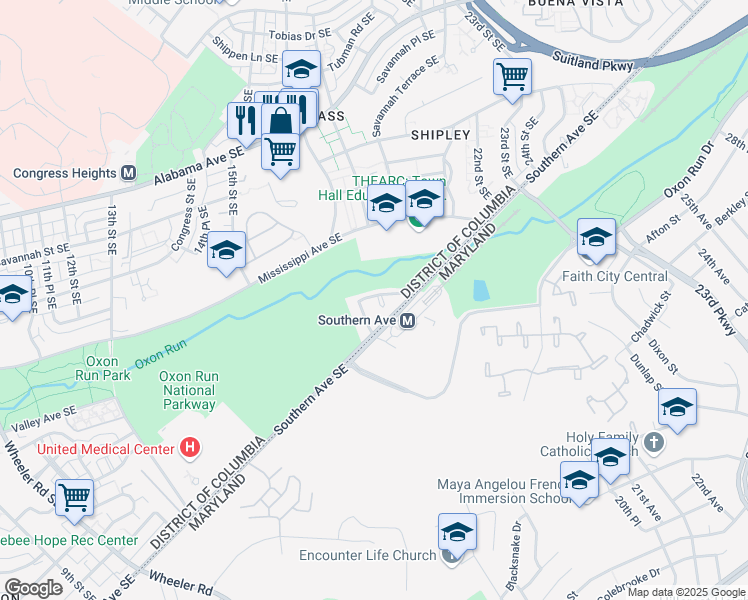 map of restaurants, bars, coffee shops, grocery stores, and more near 1909 Valley Terrace Southeast in Washington