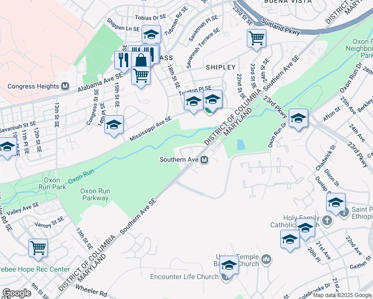 map of restaurants, bars, coffee shops, grocery stores, and more near 1909 Valley Terrace Southeast in Washington