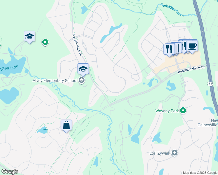 map of restaurants, bars, coffee shops, grocery stores, and more near 5434 Trevino Drive in Haymarket