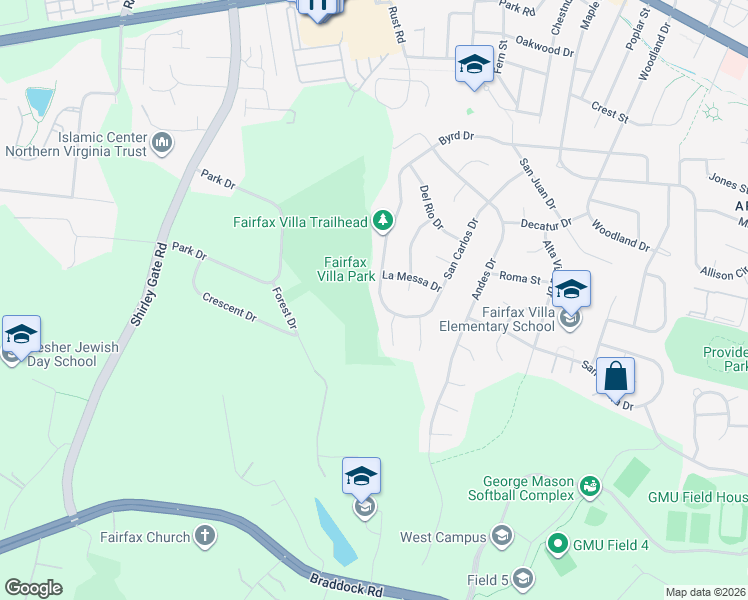 map of restaurants, bars, coffee shops, grocery stores, and more near 11150 Byrd Drive in Fairfax