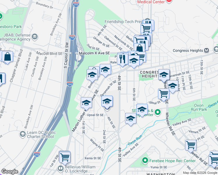 map of restaurants, bars, coffee shops, grocery stores, and more near 101 Independence Avenue Southeast in Washington