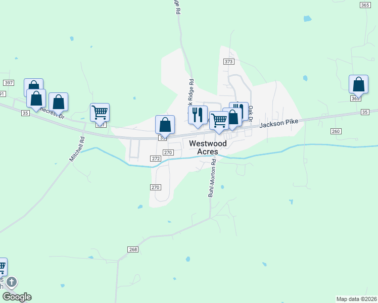 map of restaurants, bars, coffee shops, grocery stores, and more near 50 Westwood Drive in Gallipolis