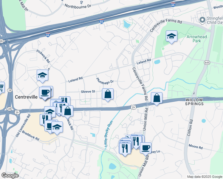 map of restaurants, bars, coffee shops, grocery stores, and more near 5521 LAVATERA Ct in Centreville