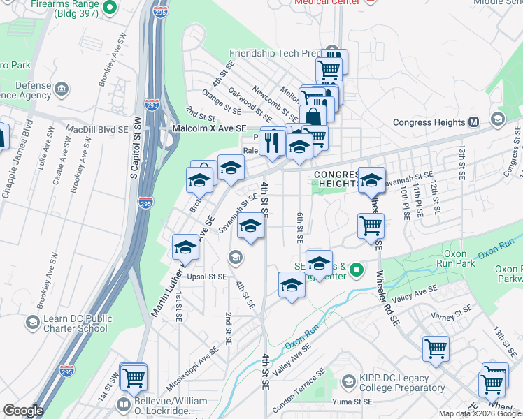 map of restaurants, bars, coffee shops, grocery stores, and more near 3311 4th Street Southeast in Washington