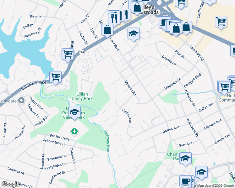map of restaurants, bars, coffee shops, grocery stores, and more near 3811 Bell Manor Court in Falls Church
