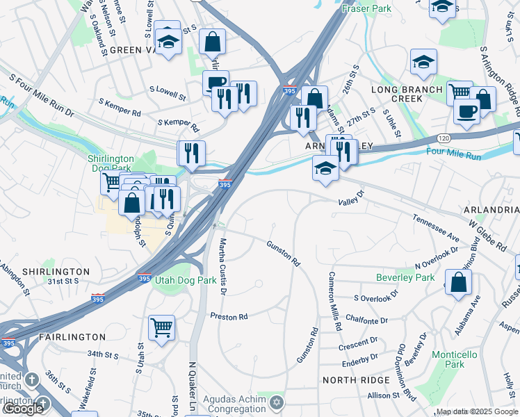 map of restaurants, bars, coffee shops, grocery stores, and more near 1328 Martha Custis Drive in Alexandria