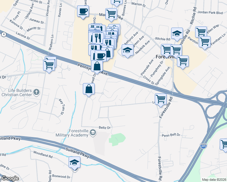 map of restaurants, bars, coffee shops, grocery stores, and more near 101 Independence Avenue Southeast in Washington