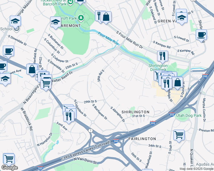 map of restaurants, bars, coffee shops, grocery stores, and more near 2813E South Woodrow Street in Arlington