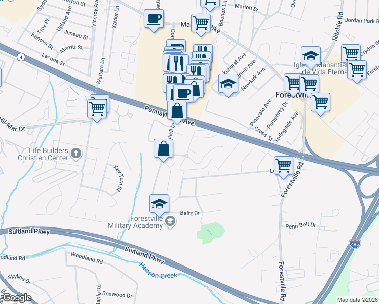 map of restaurants, bars, coffee shops, grocery stores, and more near 101 Independence Avenue Southeast in Washington