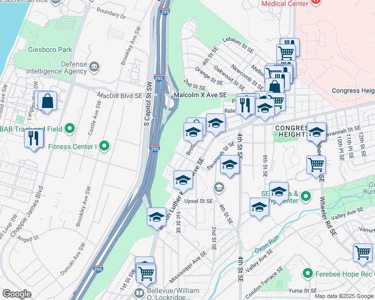 map of restaurants, bars, coffee shops, grocery stores, and more near 101 Independence Avenue Southeast in Washington
