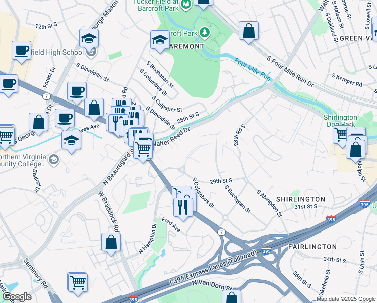 map of restaurants, bars, coffee shops, grocery stores, and more near 4845 South 28th Street in Arlington