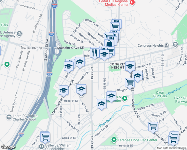 map of restaurants, bars, coffee shops, grocery stores, and more near 101 Independence Avenue Southeast in Washington