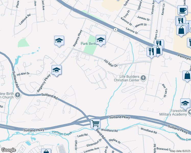 map of restaurants, bars, coffee shops, grocery stores, and more near 3510 Community Drive in District Heights