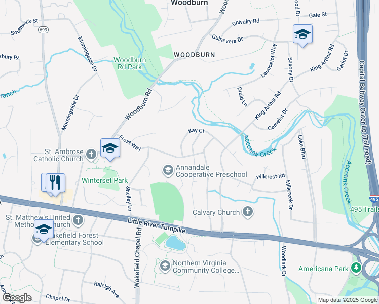 map of restaurants, bars, coffee shops, grocery stores, and more near 3812 Whitman Road in Annandale