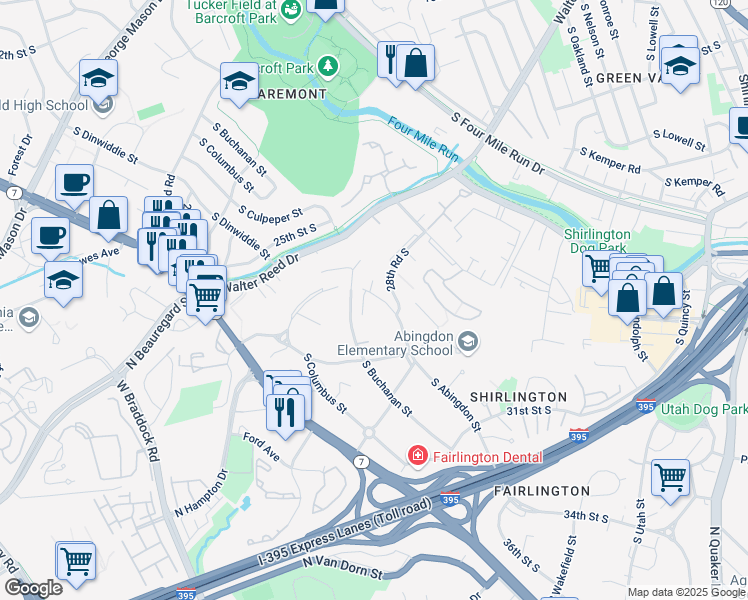 map of restaurants, bars, coffee shops, grocery stores, and more near 2816 South Abingdon Street in Arlington