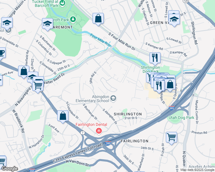 map of restaurants, bars, coffee shops, grocery stores, and more near 2839B South Wakefield Street in Arlington
