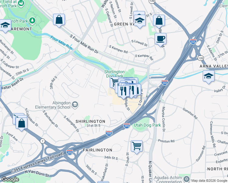 map of restaurants, bars, coffee shops, grocery stores, and more near in Arlington