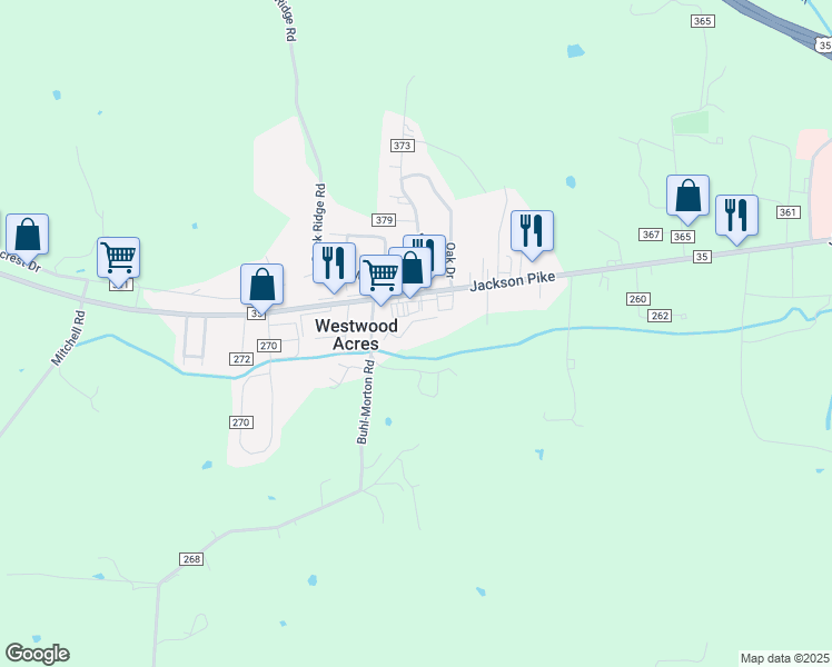 map of restaurants, bars, coffee shops, grocery stores, and more near 57 Buhl-Morton Road in Gallipolis