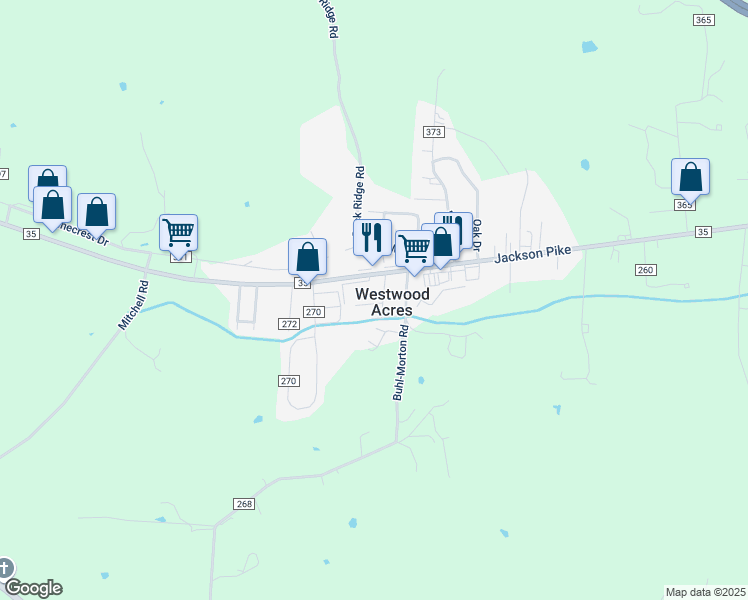 map of restaurants, bars, coffee shops, grocery stores, and more near 81 Westwood Drive in Gallipolis