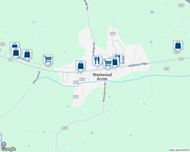 map of restaurants, bars, coffee shops, grocery stores, and more near 50 Westwood Drive in Gallipolis