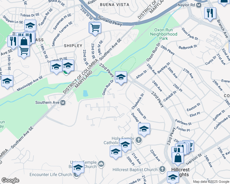 map of restaurants, bars, coffee shops, grocery stores, and more near 2254 Dawn Lane in Temple Hills