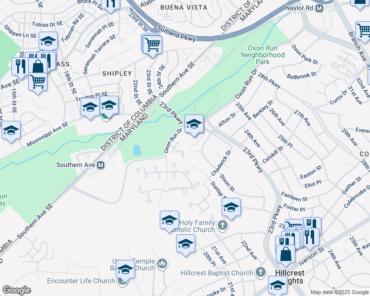 map of restaurants, bars, coffee shops, grocery stores, and more near 2254 Dawn Lane in Temple Hills