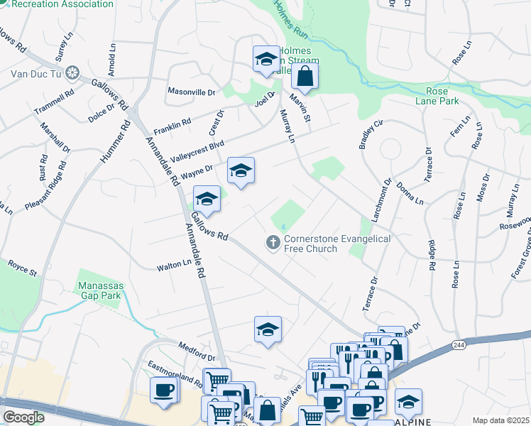 map of restaurants, bars, coffee shops, grocery stores, and more near 7231 Brookcrest Place in Annandale