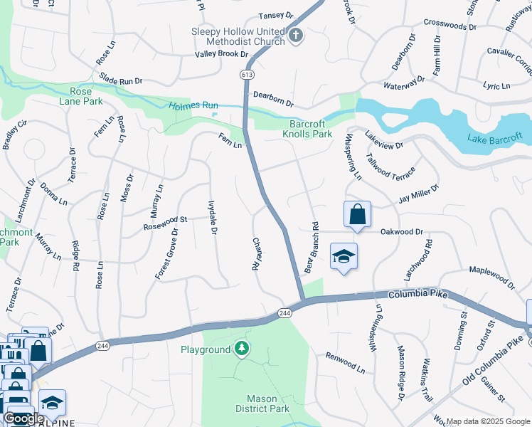 map of restaurants, bars, coffee shops, grocery stores, and more near 3800 Sleepy Hollow Road in Falls Church