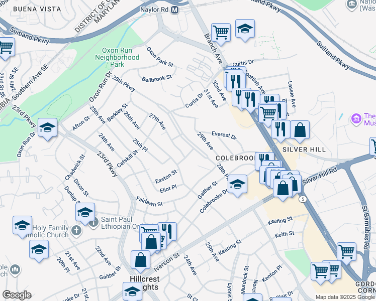 map of restaurants, bars, coffee shops, grocery stores, and more near 2704 Easton Street in Temple Hills