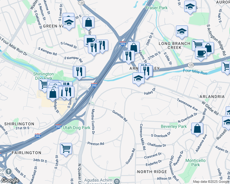 map of restaurants, bars, coffee shops, grocery stores, and more near 1236 Martha Custis Drive in Alexandria