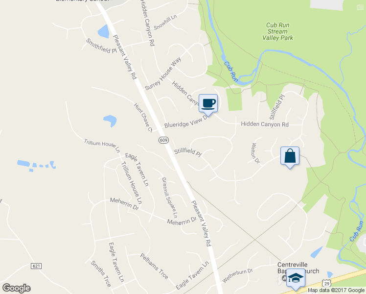 map of restaurants, bars, coffee shops, grocery stores, and more near 15188 Stillfield Place in Centreville