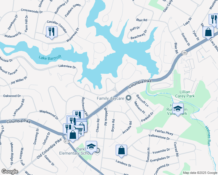 map of restaurants, bars, coffee shops, grocery stores, and more near 6325 Lakeview Drive in Falls Church